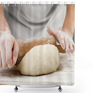 Personality  Hands Preparing Dough With Rolling Pin Shower Curtains