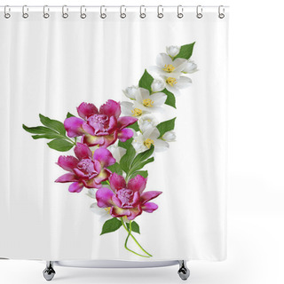 Personality  Branch Of Jasmine Flowers Isolated On White Background Shower Curtains