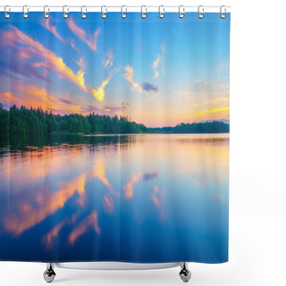 Personality  Bright Sunset On A Lake Shower Curtains