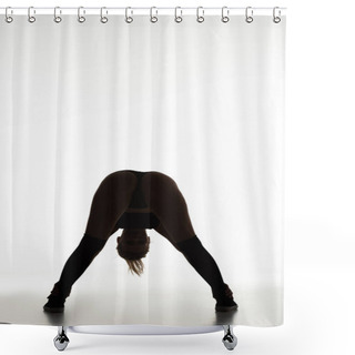 Personality  Back View Of Silhouette Of Sexy Girl Twerking Isolated On White Shower Curtains