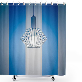 Personality  Vintage Ceiling Lamp On White And Blue Wall Background Shower Curtains
