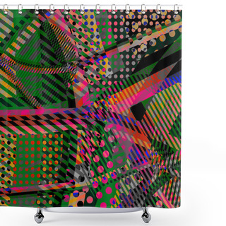 Personality  Abstract Colorful Disco Background Created With Stripes, Dots And Patters Of Colors. Shower Curtains