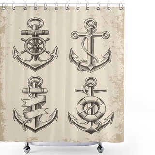 Personality  Hand Drawn Anchor Set Shower Curtains