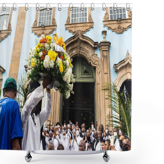 Personality  Salvador, Bahia, Brazil - July 02, 2015: Group Of People Protest And Parade At The Bahia Independence Civic Parade In Pelourinho, Salvador, Bahia. Shower Curtains