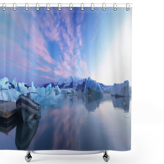 Personality  Ice Glacier Pond With Safety Pond Parked Next To It. Shower Curtains