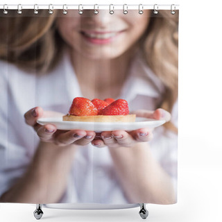 Personality  Woman With Strawberry Cake  Shower Curtains