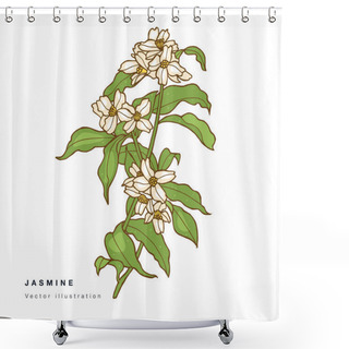 Personality  Hand Draw Vector Jasmine Flowers Illustration. Floral Wreath. Botanical Floral Card On White Background Shower Curtains