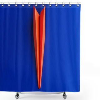 Personality  Top View Of Red Paper Plane On Blue Background, Leadership Concept, Panoramic Shot Shower Curtains