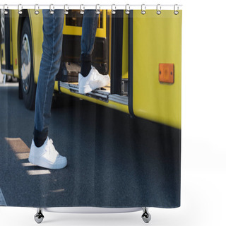 Personality  Man Entering City Bus Shower Curtains