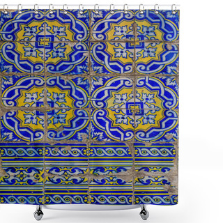 Personality  Detail Of Old Traditional Ornate Portuguese Decorative Azulejo Tiles Shower Curtains