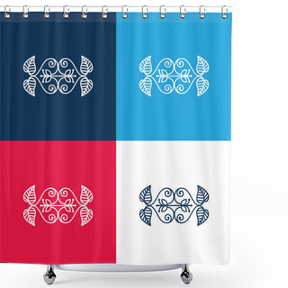 Personality  Beautiful Floral Design Blue And Red Four Color Minimal Icon Set Shower Curtains