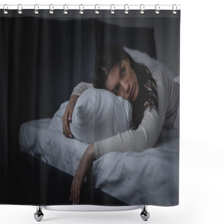 Personality  Awake Woman With Insomnia Lying On Pillow At Night  Shower Curtains