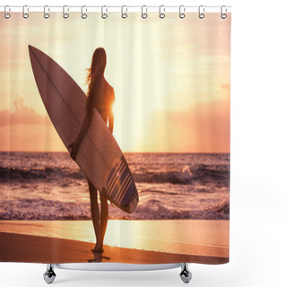 Personality  Silhouette Surfer Girl Shower Curtains