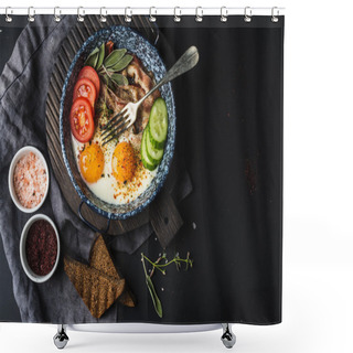 Personality  Pan Of Fried Eggs With Bacon Shower Curtains