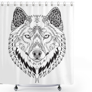 Personality  Gray Wolf Head Zentangle Stylized, Vector, Illustration, Freehand Pencil, Hand Drawn, Pattern. Zen Art. Ornate Vector. Shower Curtains