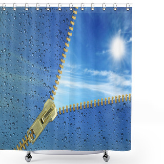 Personality  Unzipped Glass With Water Drops Revealing Blue Sky Shower Curtains