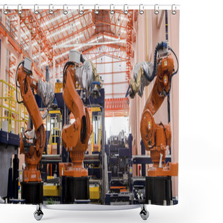 Personality  Robots Welding In A Production Line Shower Curtains