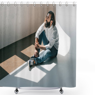 Personality  Handsome Man Sitting On Floor Shower Curtains