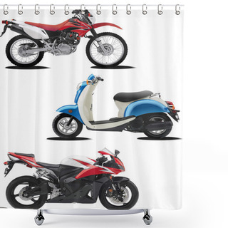 Personality  Three Vector Illustrations Of Motorcycle Shower Curtains