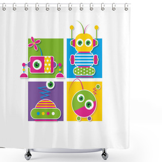Personality  Cute Robots Collection Greeting Card Shower Curtains