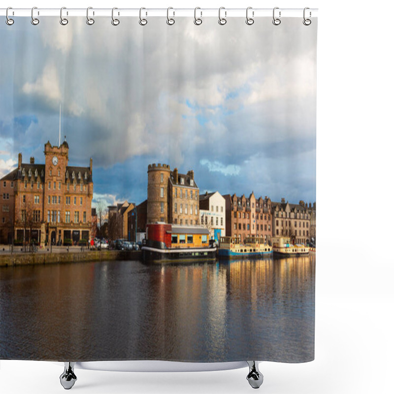 Personality  EDINBURGH, SCOTLAND - Mart 30, 2016: The Quayside In Port Of Leith, The Historic District Of Edinburgh City Famous For It's Restaurants On Boats And Pubs. Shower Curtains