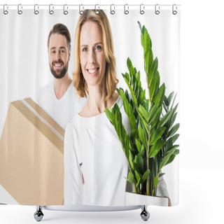 Personality  Couple Holding Box And Plant Shower Curtains