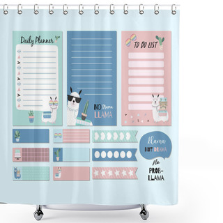 Personality  Printable And Sticker With Llama,alpaca,cactus,glasses,cake,heart In Funny Style. With Wording Llama Not Drama,no Problem Llama Shower Curtains