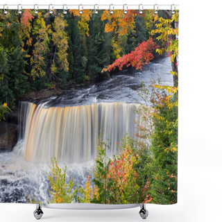 Personality  Michigan's Tahquamenon Falls In Autumn Shower Curtains