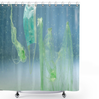 Personality  Plastic Bags And Cups Near Medical Mask Underwater, Ecology Concept Shower Curtains