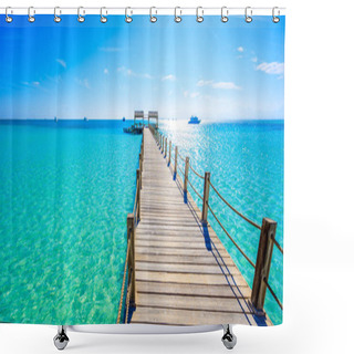 Personality  Wooden Pier At Orange Bay Beach With Crystal Clear Azure Water And White Beach - Paradise Coastline Of Giftun Island, Mahmya, Hurghada, Red Sea, Egypt. Shower Curtains