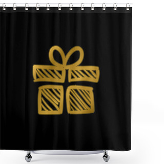Personality  Birthday Giftbox Sketch Gold Plated Metalic Icon Or Logo Vector Shower Curtains
