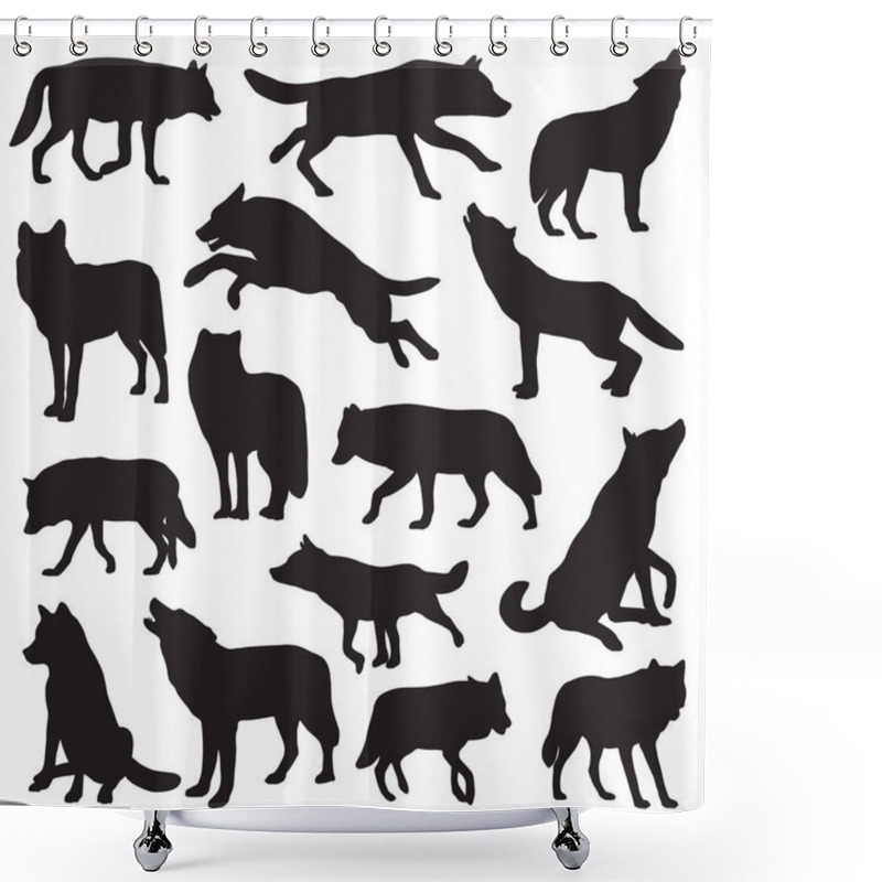 Personality  Vector Set Of Silhouettes Of Wolf Animals Shower Curtains