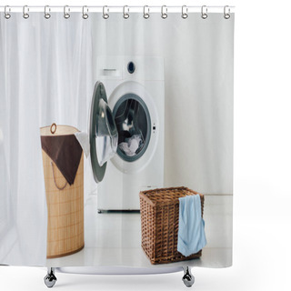 Personality  Opened Washer And Brown Baskets In Laundry Room Shower Curtains