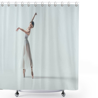 Personality  Elegant Ballerina Dancing In Studio, Isolated On White Shower Curtains