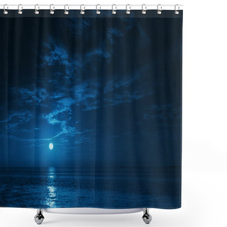 Personality  Beautiful Midnight Ocean View With Moonrise And Calm Waves Shower Curtains