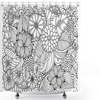 Personality  Doodle Floral Pattern In Black And White. Page For Coloring Book Shower Curtains