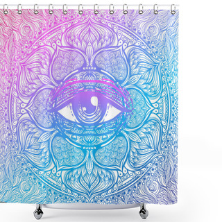 Personality  Sacred Geometry Symbol With All Seeing Eye In Acid Colors. Mysti Shower Curtains