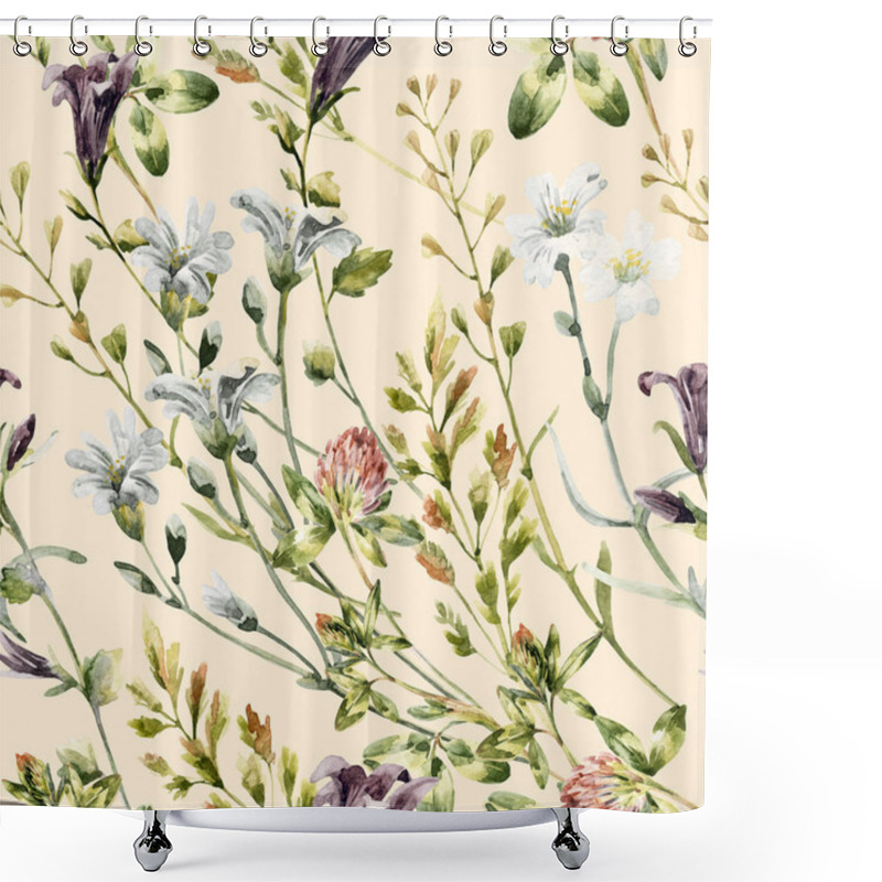 Personality  Watercolor Wild Flowers Seamless Pattern. Shower Curtains