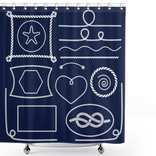 Personality  Rope Knots. Marine Rope Knot. Set Of Nautical Rope Knots, Corners And Frames. Decorative Elements In Nautical Style. Vector Illustration. Shower Curtains
