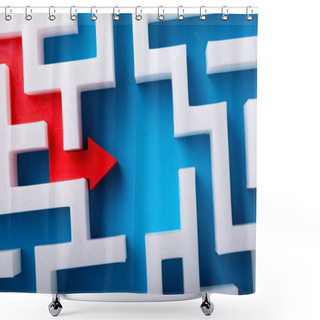 Personality  Elevated View Of Red Arrow At The Center Of White Maze On Blue Surface Shower Curtains