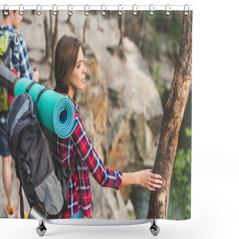 Personality  Active Couple With Backpacks Shower Curtains
