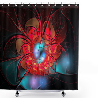 Personality  Abstract Fractal Design. Red Flower On Black. Shower Curtains