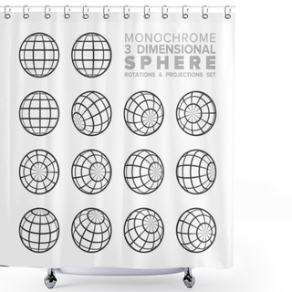 Personality  Vector 3d (three Dimensional) Monochrome Sphere Rotations And Projections Set Shower Curtains
