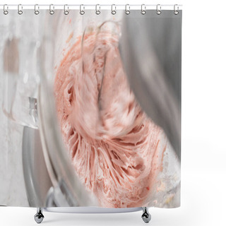 Personality  Whipping Strawberry Buttercream Frosting In A Stand-alone Electric Mixer With A Whisk Attachment. Shower Curtains