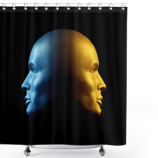 Personality  Two-faced Head Statue, Blue And Gold Shower Curtains