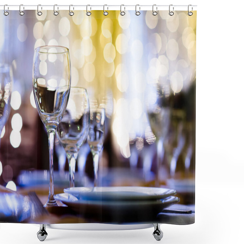 Personality  Served table in a restaurant at the holiday eve shower curtains