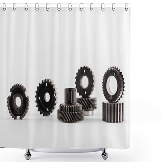 Personality  Metal Round Gears On White Background With Copy Space Shower Curtains