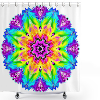 Personality  Fantasy Ornament Done In Kaleidoscopic Style. Stylized Illustration Of Flower. Geometric Circle Image. Shower Curtains
