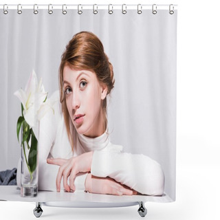 Personality  Beautiful Woman With Lily Flowers Shower Curtains
