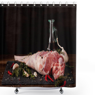 Personality  Fresh Raw Lamb Leg Ready For Roasting With Garlic And Herbs Shower Curtains